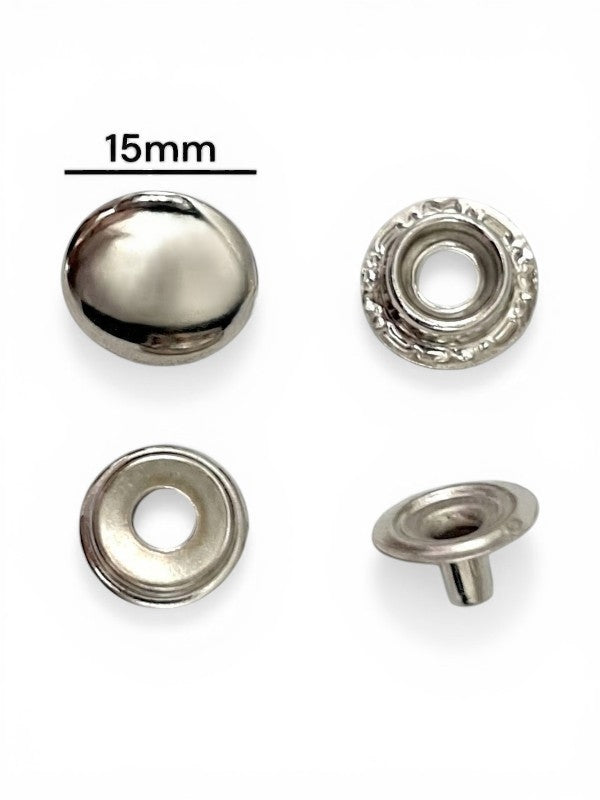 Press Studs - Silver, 15 mm, ( Material: Iron), ±100 Sets