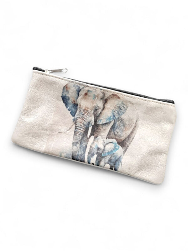 Leather Pencil BAG - Flowers - ±10×20×1 Cm