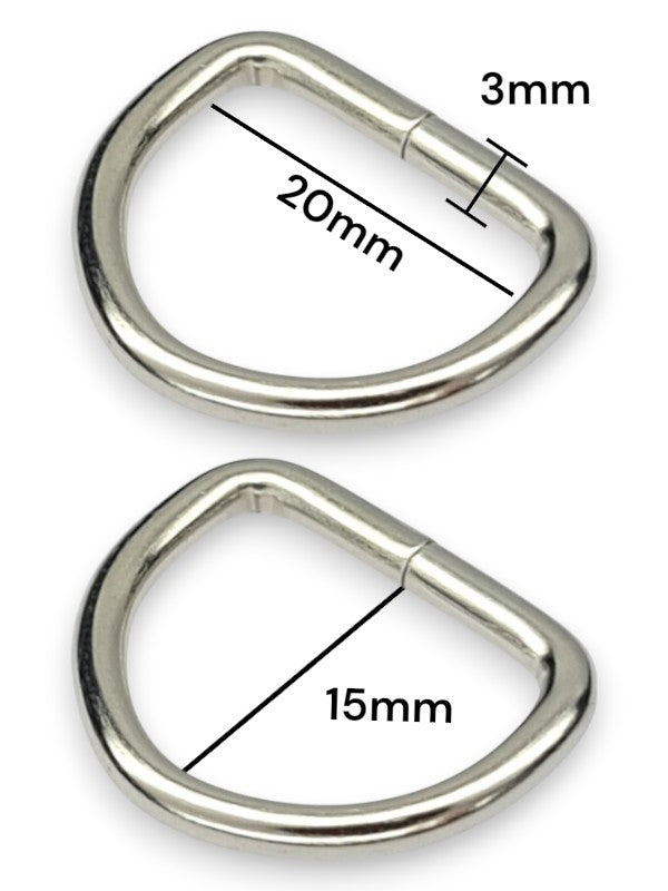 D - Ring - Silver, Inside: Width 20 mm, Height 15 mm, Thickness 3 mm, ±50-Piece