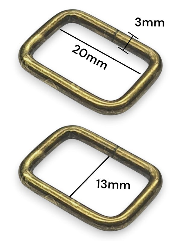 Square Ring - Antique Brass, Inside: Width 20 mm, Height 13 mm, Thickness 3 mm, ±100-Piece