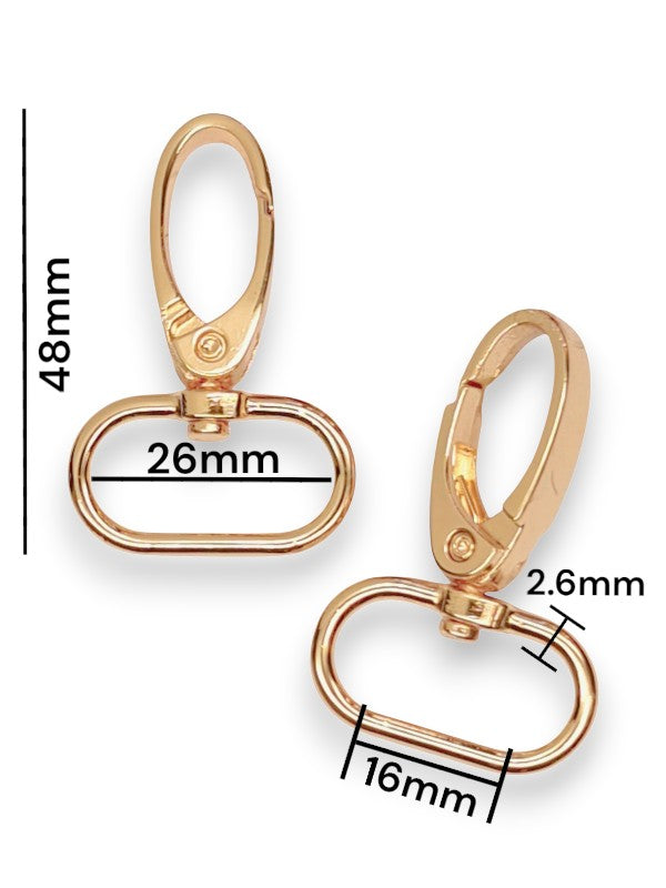 Snap Hook - Gold, Strap Width ±16 mm, Max ±26 mm, Thickness ±2.6 mm, Height Of Metal Bag Part ±48 mm, ±5-Piece ( Material: Ir
