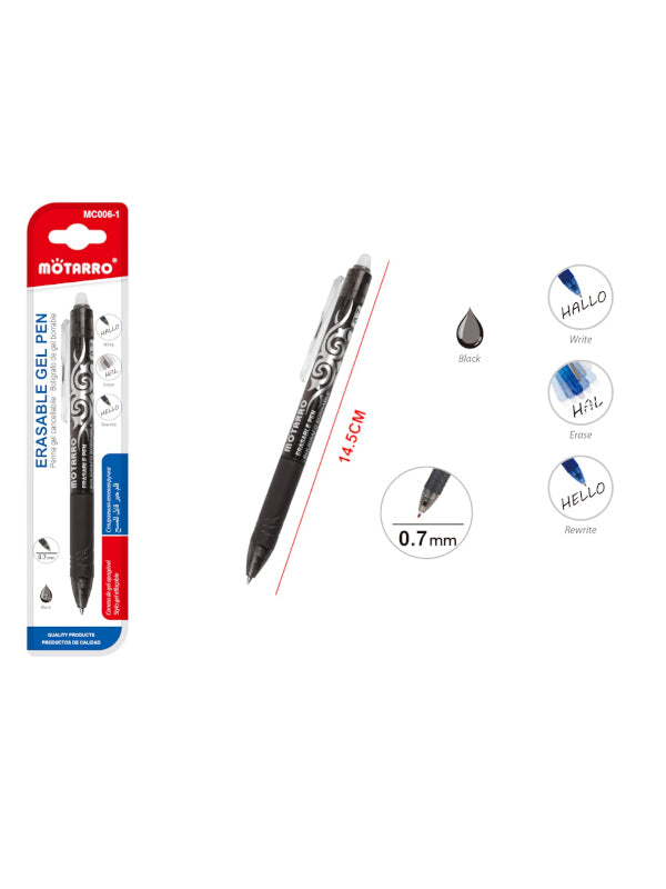 Motarro Erasable Gel Pen - Black, 0.7 mm