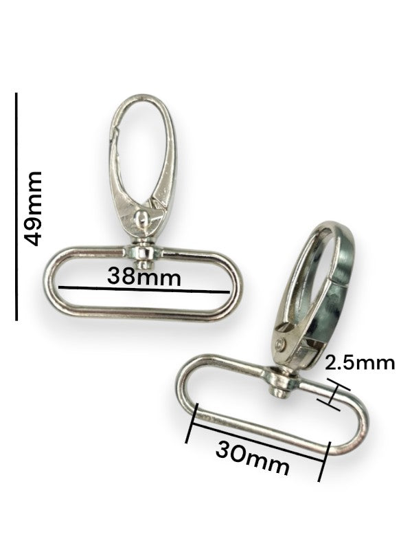 Snap Hook - Silver, Strap Width ±30 mm, Max ±38 mm, Thickness ±2.5 mm, Height Of Metal Bag Part ±49 mm, ±10-Piece (base Mater
