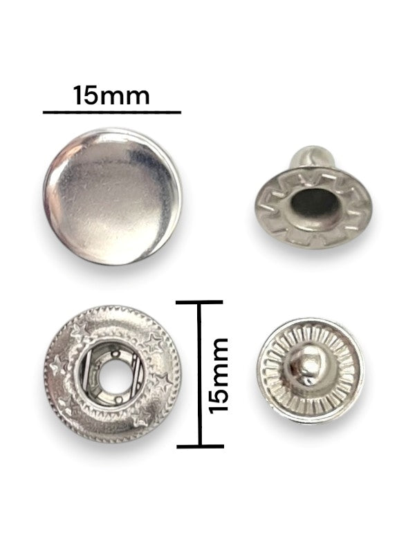 Press Studs - Silver, 15 mm, ( Material: Copper), ±50 Sets
