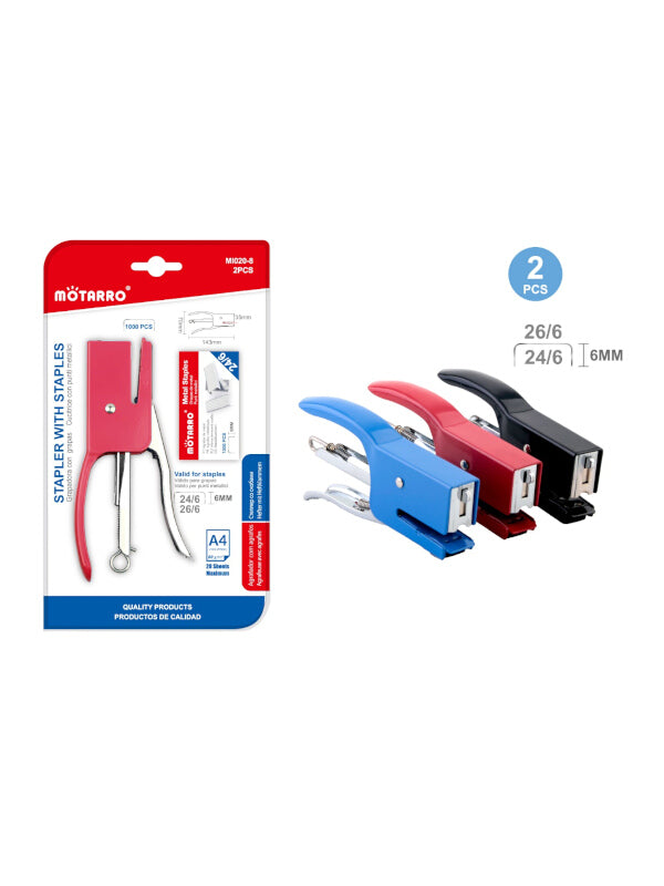 Motarro Stapler with staples - Red, 6 mm, 2-Piece