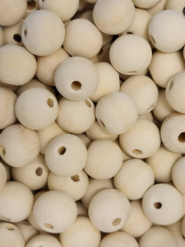 Wooden Beads - Round - 20 mm, Hole 4 - 5 mm, Unvarnished ±404-Piece 1 kg
