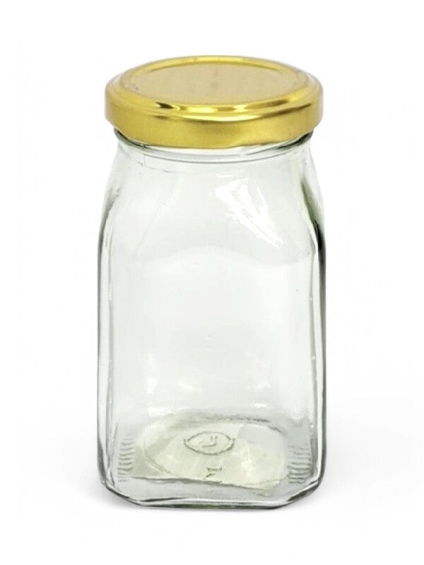 Glass Jar - Metal Gold Lid, Square, 200 ml, ±100×55 mm