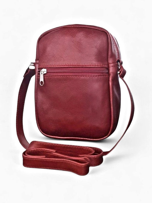 Leather Sling Bag - Red Brown - ±20×14.5×5.5 cm