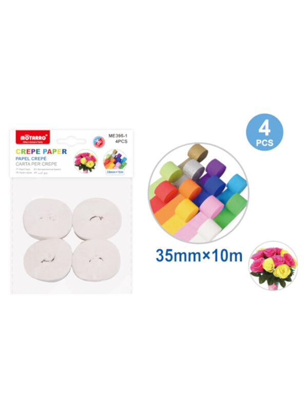 Motarro Crepe Paper - White, 35x10 mm, 4-Piece