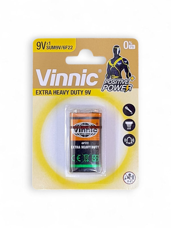 Vinnic Zinc Chloride 9V Battery - Card 1, Size SUM9V/6F22