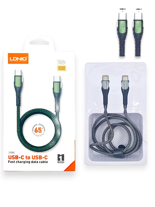 LDNIO Lc101 - USB-C to USB-C, Fast-Charging, 65w Power Max, 1 m Cable, Grey Cable