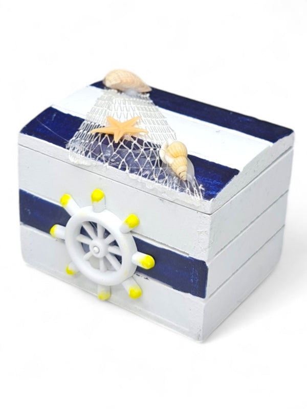 Nautical Treasure Box - White And Blue ±7.5×5.5×5.5 cm