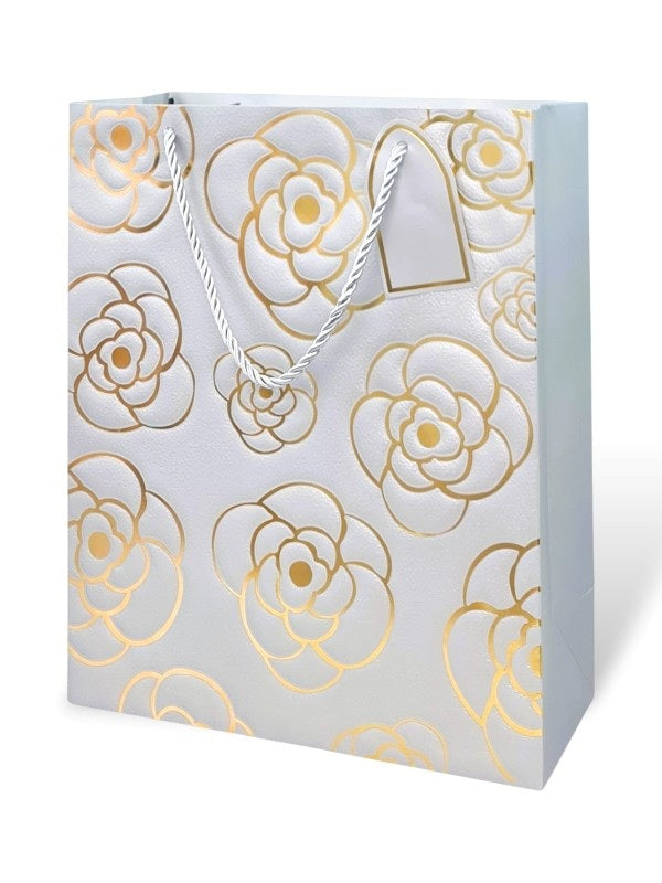 GIFT BAG 26*32*12 Cm GOLD Embossed Flower - Silver