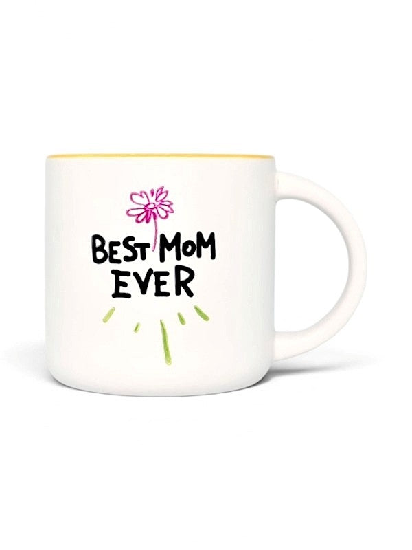 Ceramic MUG - BEST MOM EVER - WHITE WITH Inside Yellow - Height 92 Mm