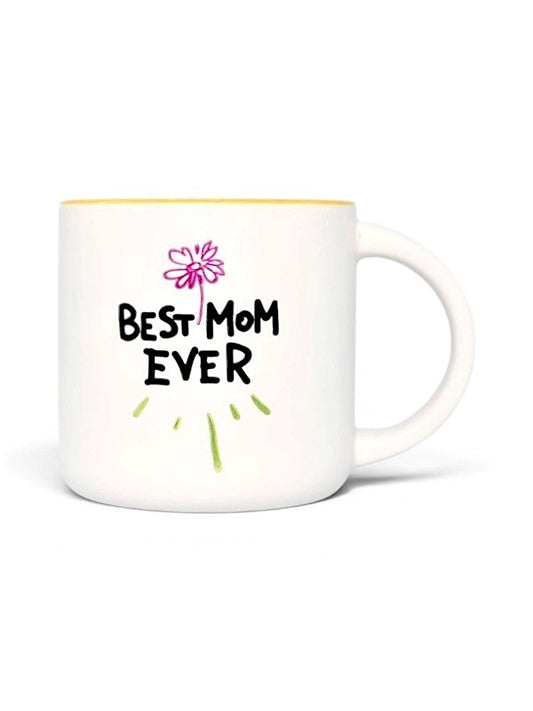 Ceramic MUG - BEST MOM EVER - WHITE WITH Inside Yellow - Height 92 Mm