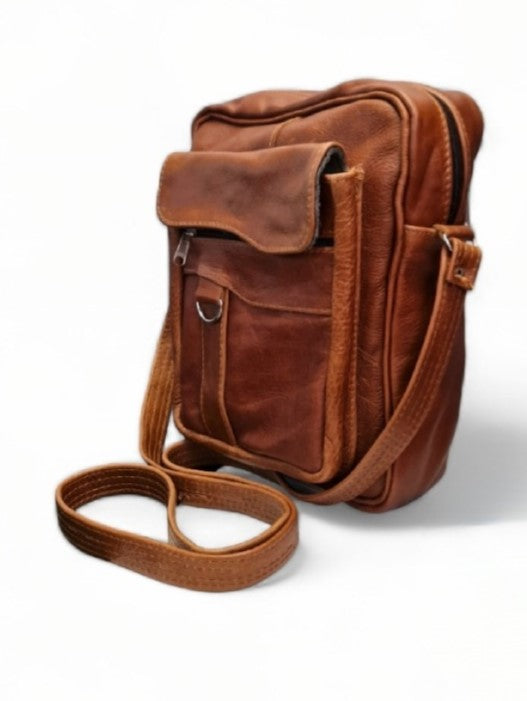 Leather GENTS SLING BAG - TAN - ±30×23×10 Cm