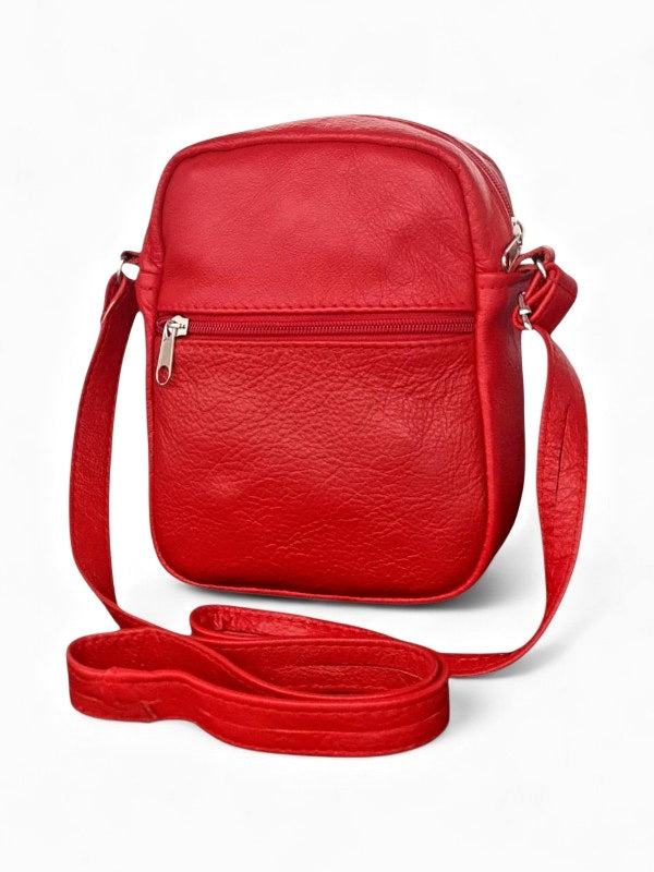 Leather Sling Bag - Red, ±20×14.5×5.5 cm