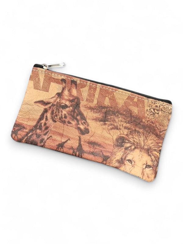 Leather Pencil BAG - Flowers - ±10×20×1 Cm