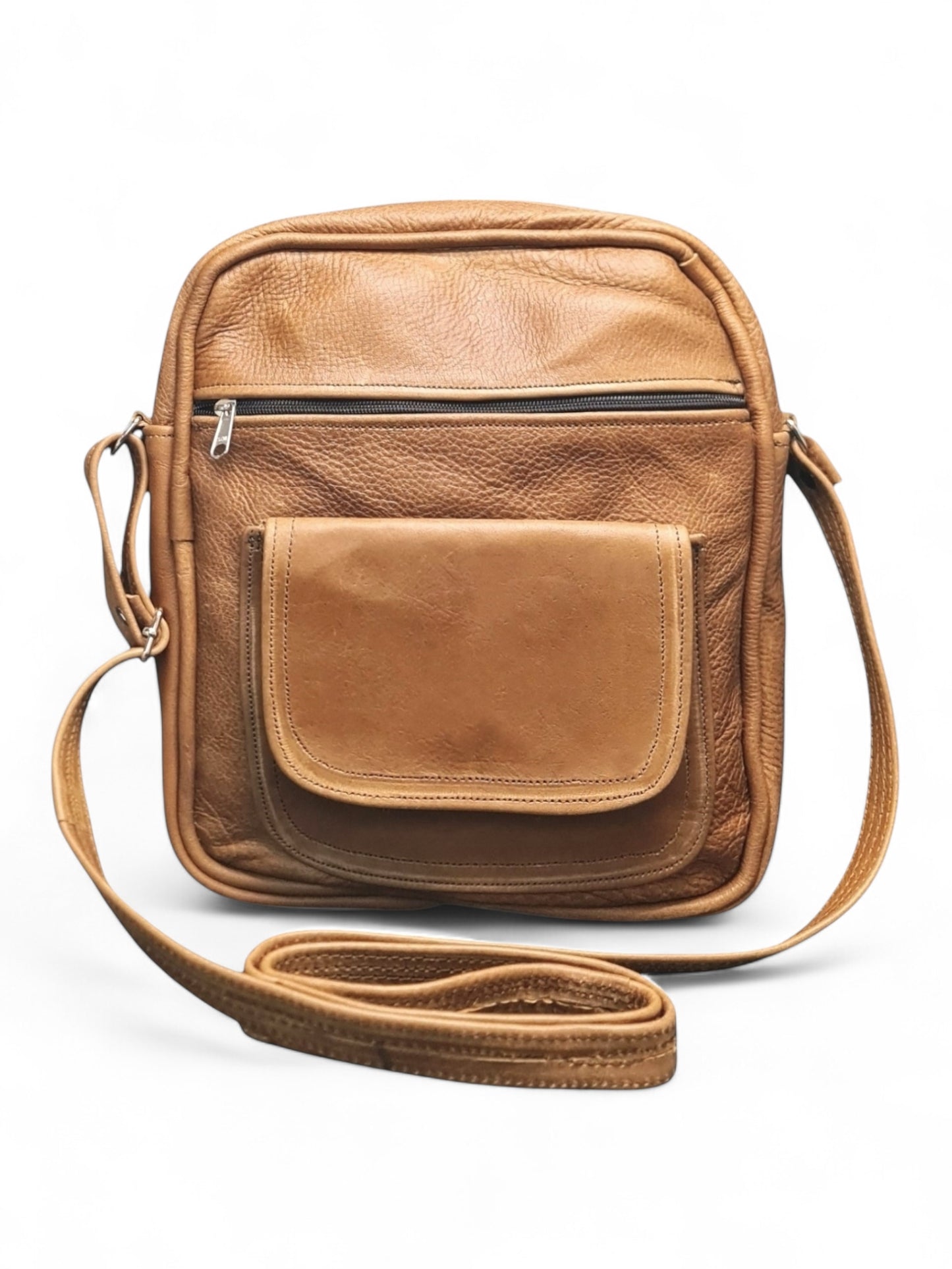 Leather GENTS SLING BAG - TAN - ±31×25×8 Cm