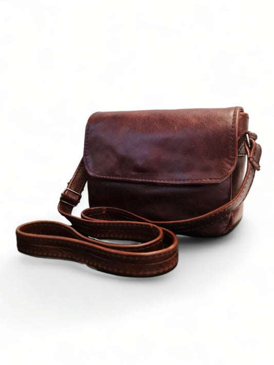 Leather SLING BAG - Square - BROWN - ±22×16×4 Cm