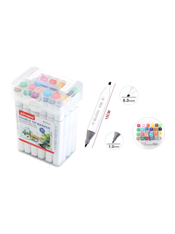 Motarro Double Tip Marker - 6.0 mm And 1.0 mm, 24 Colours