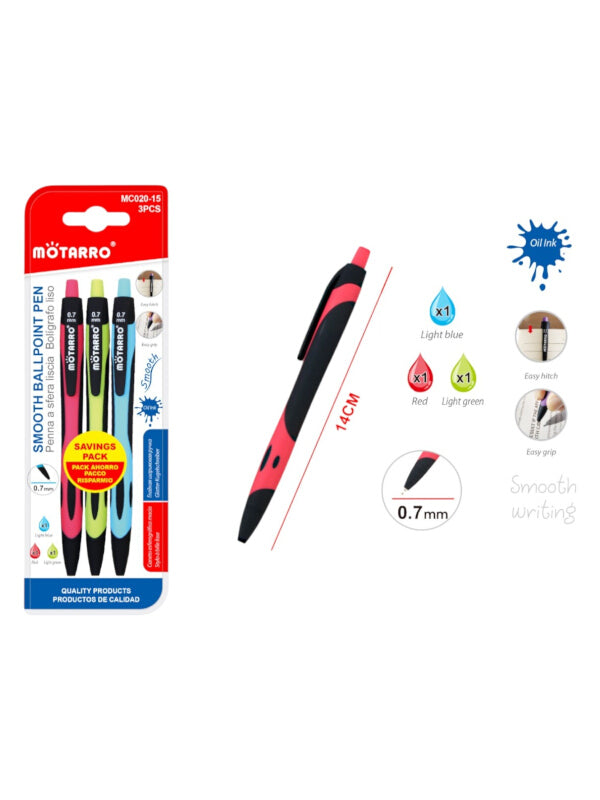 Motarro - Smooth Ballpoint Pen, 0.7 mm, 3-Piece