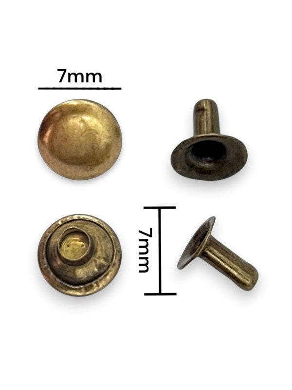 Double Capped Rivet - Antique Brass, Cap Width And Height 7×4 mm, Rivet Post Height And Width 7×7 mm, ±1000 Sets