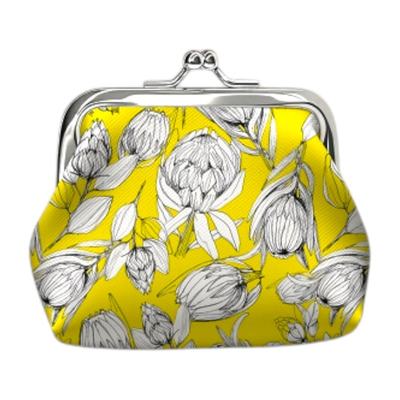 COIN PURSE - WHITE Protea - Yellow