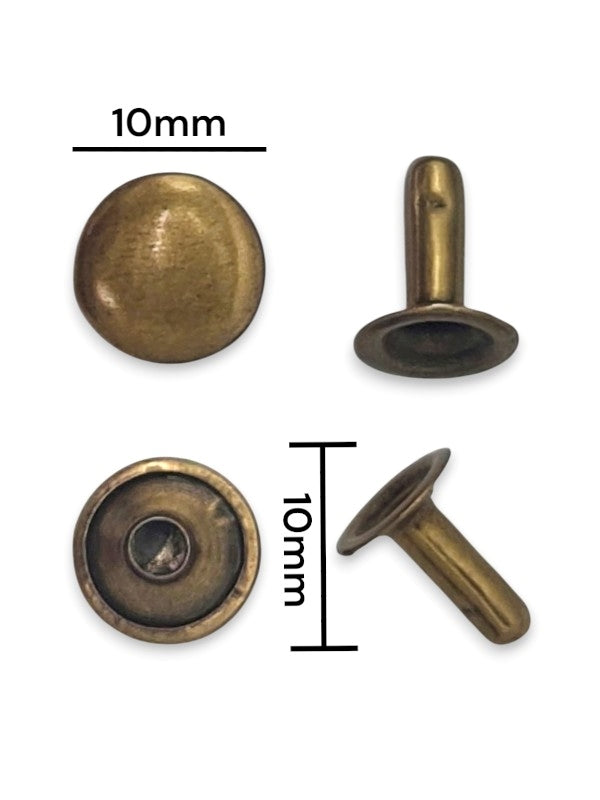 Double Capped Rivet - Antique Brass, Cap Width And Height 10×5 mm, Rivet Post Height And Width 10×8 mm, ±500 Sets