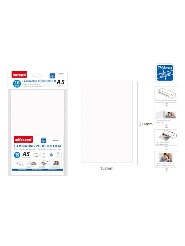 Motarro Laminating Pouches Film - A5, 152x214 cm, 10-Piece