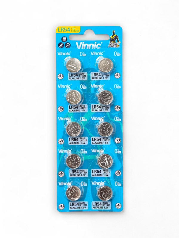 Vinnic Alkaline 1.5v Cell Battery - Equivalent For Lr54 / Ag10, Size 11.6x3.05 mm