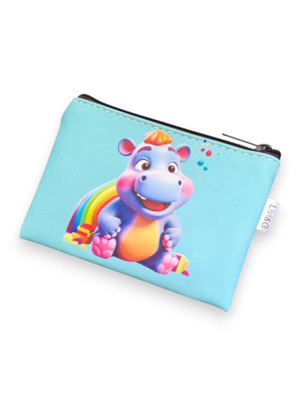Cosmetic BAG - SMALL - BLUE - BABY HIPPO - ±10×14×1 Cm