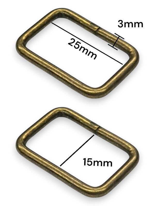 Square Ring - Antique Brass, Inside: Width 25 mm, Height 15 mm, Thickness 3 mm, ±100-Piece