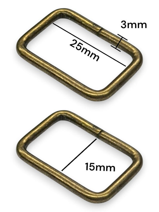 Square Ring - Antique Brass, Inside: Width 25 mm, Height 15 mm, Thickness 3 mm, ±100-Piece