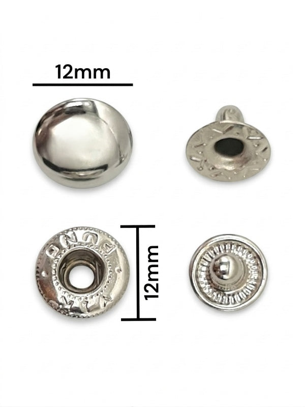 Press Studs - Silver, 12 mm, ( Material: Iron), ±100 Sets