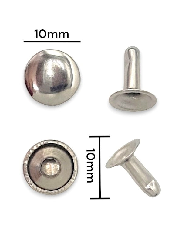 Double Capped Rivet - Silver, Cap Width And Height 10×5 mm, Rivet Post Height And Width 10×8 mm, ±500 Sets