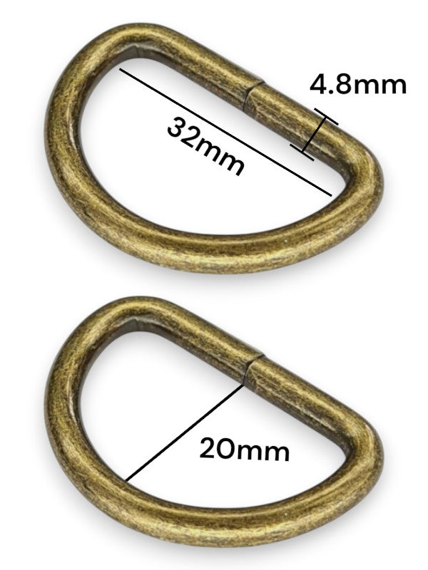 D - Ring - Antique Brass, Inside: Width 32 mm, Height 20 mm, Thickness 4.8 mm, ±20-Piece