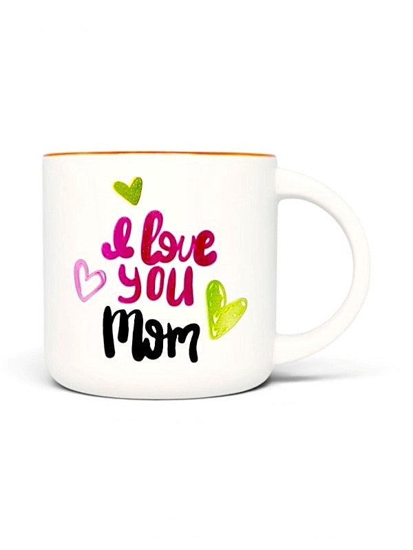 Ceramic MUG - I LOVE YOU MOM - WHITE WITH Inside Orange - Height 92 Mm
