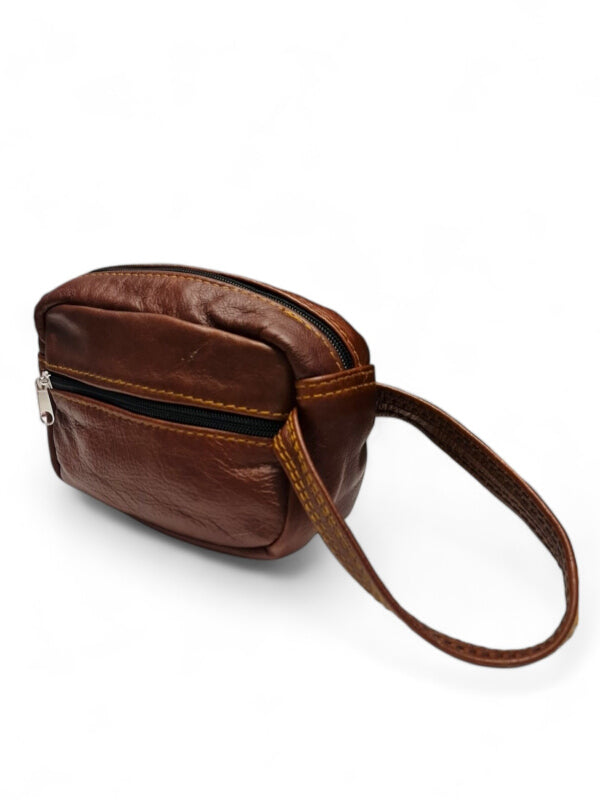Leather Pencil BAG - RED BROWN - ±12×16 Cm