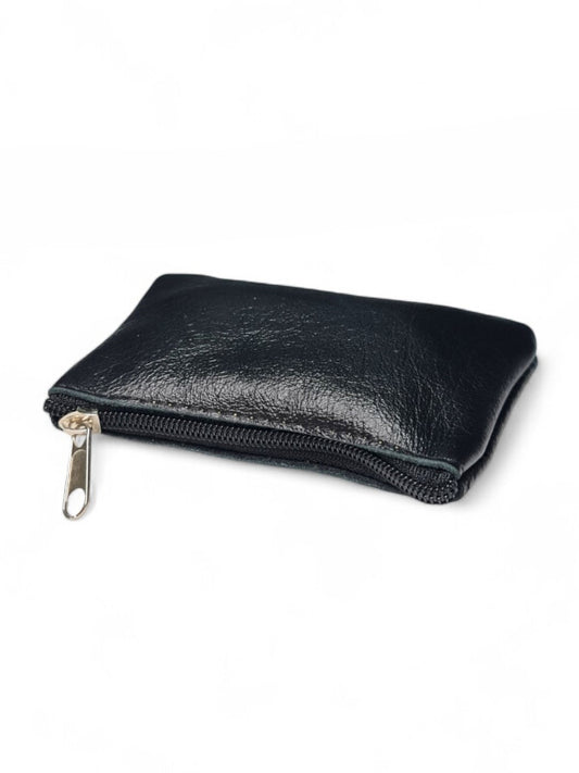 Leather PURSE - LARGE - BLACK - ±9×13 Cm