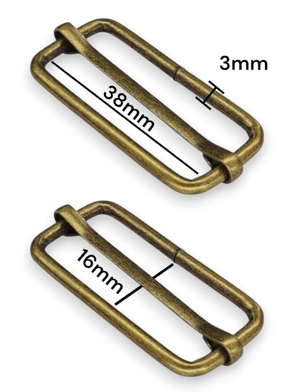 Slider - Antique Brass, Inside: Width 38 mm, Height 16 mm, Thickness 3 mm, ±50-Piece