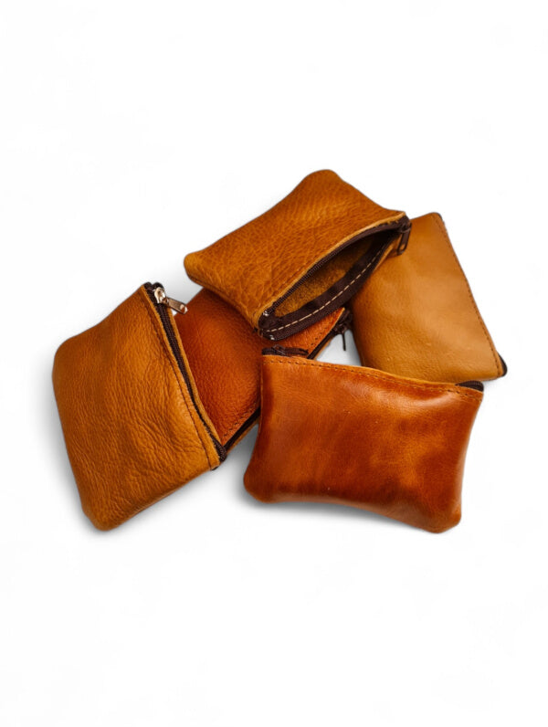 Leather PURSE Single ZIP - SMALL - TAN - Length 11 Cm - Height 8 Cm