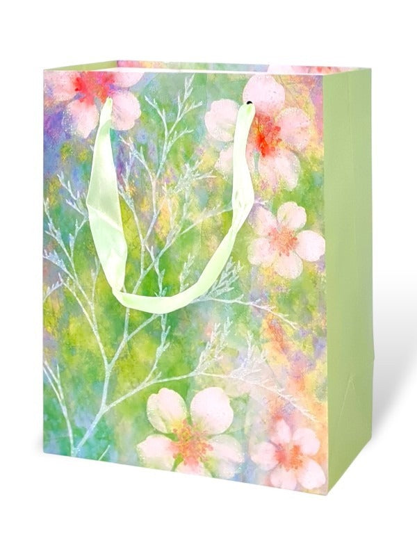 GIFT BAG (S) Glitter Flower PRNT - Green