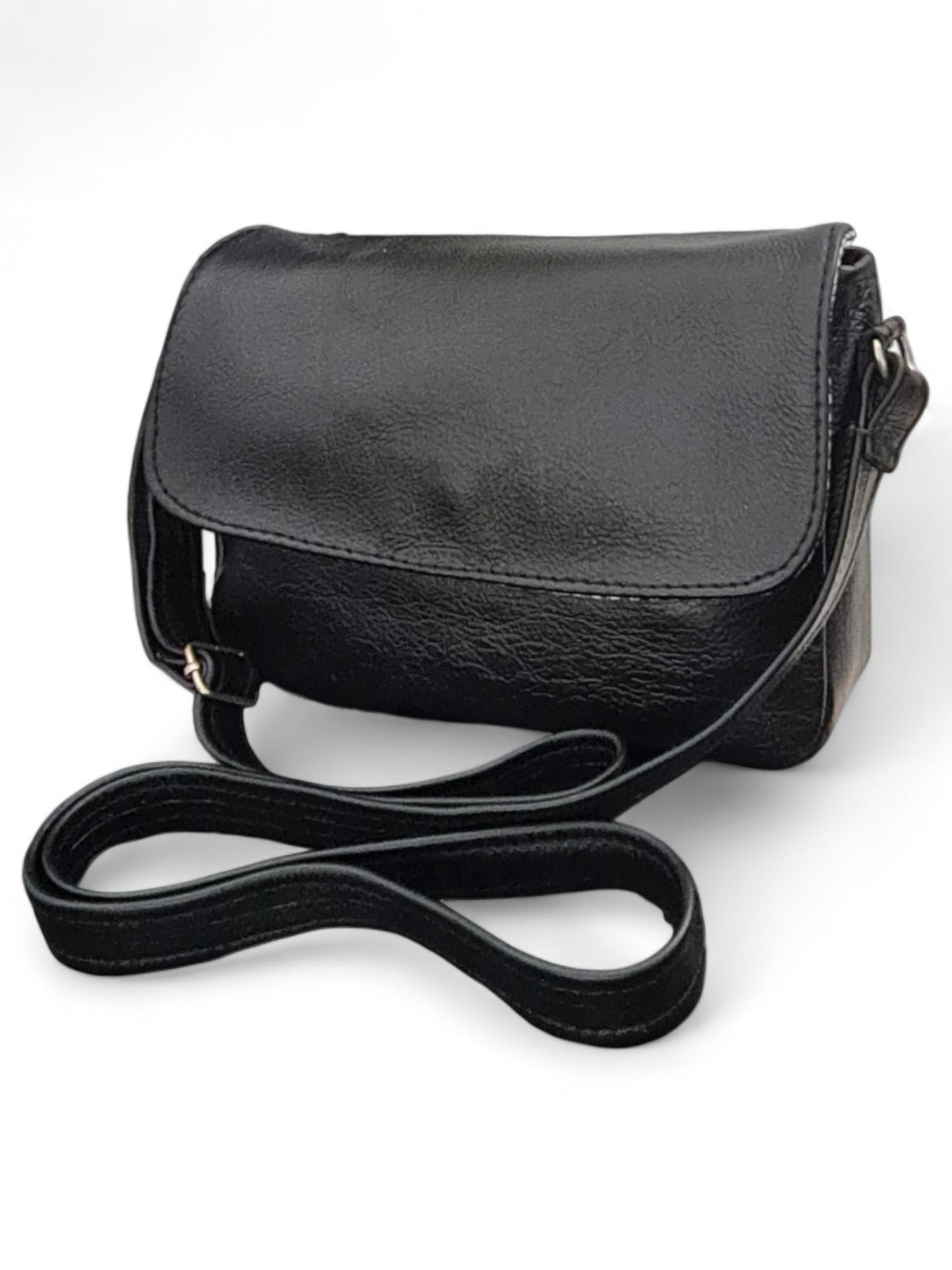 Leather SLING BAG - Square - BLACK ±16×22×4 Cm