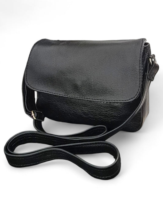 Leather SLING BAG - Square - BLACK ±16×22×4 Cm