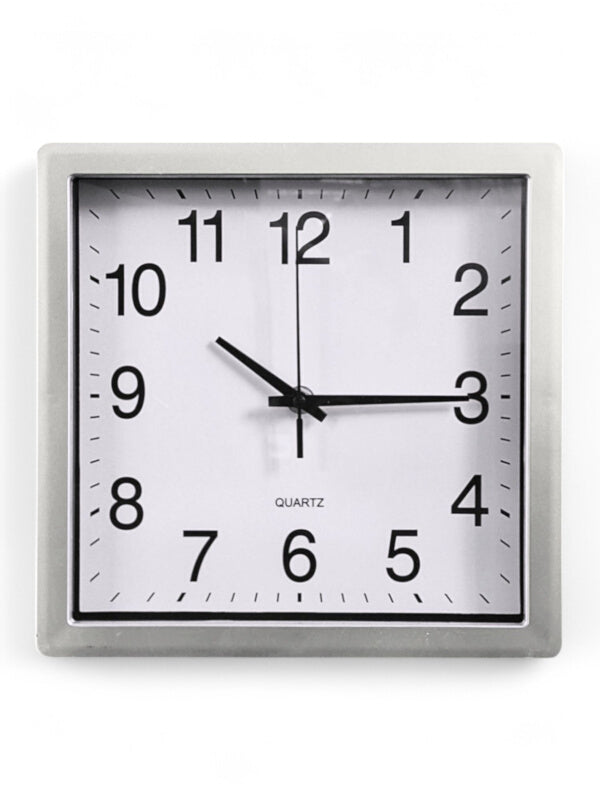 Wall Clock - Square, Plastic, Silver, 25 cm
