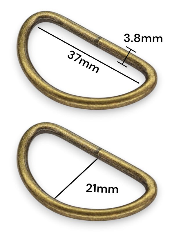 D - Ring - Antique Brass, Inside: Width 37 mm, Height 21 mm, Thickness 3.8 mm, ±25-Piece
