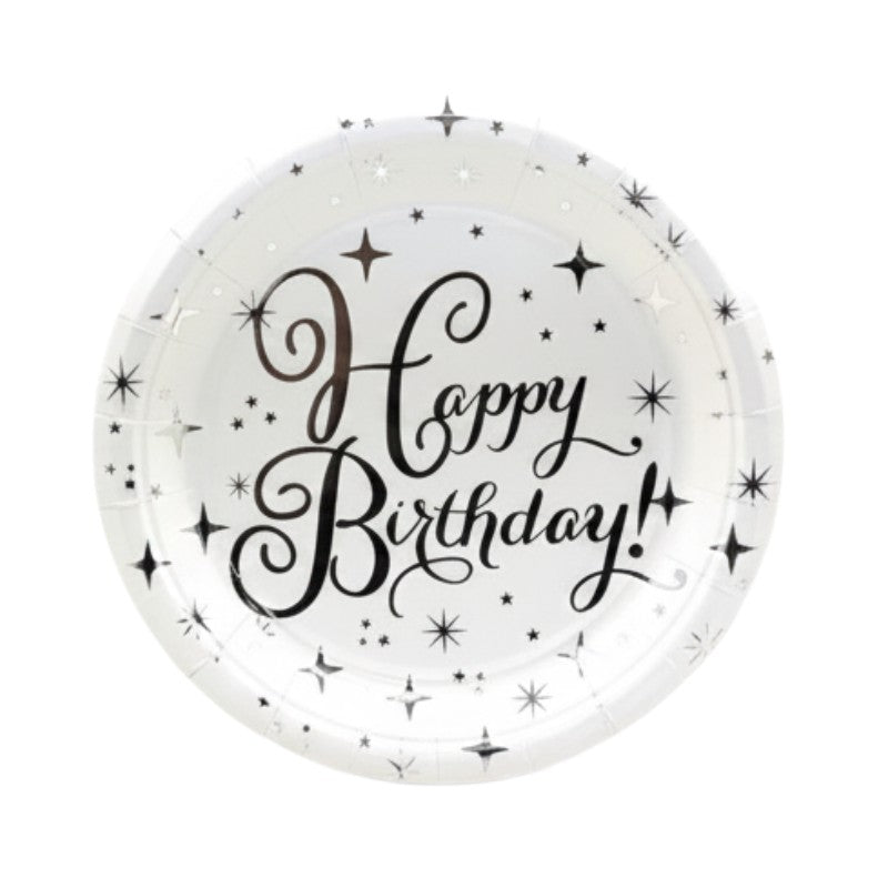 PARTY Plates - HAPPY Birthday - 18.5 Cm - Silver