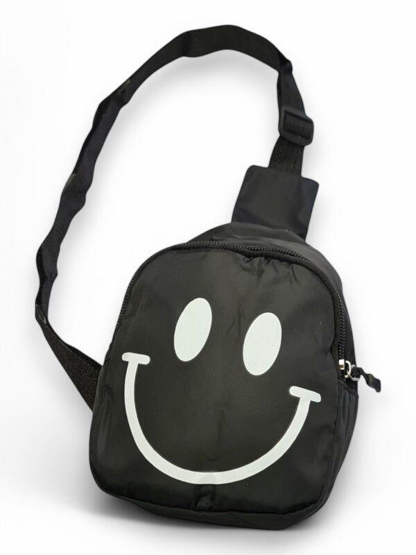 Kids Printed Body Bag - Smiley Face, Black, ±17×13×6.5 cm