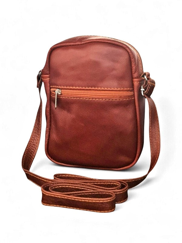 Leather Sling Bag - Brown, ±20×14.5×5.5 cm